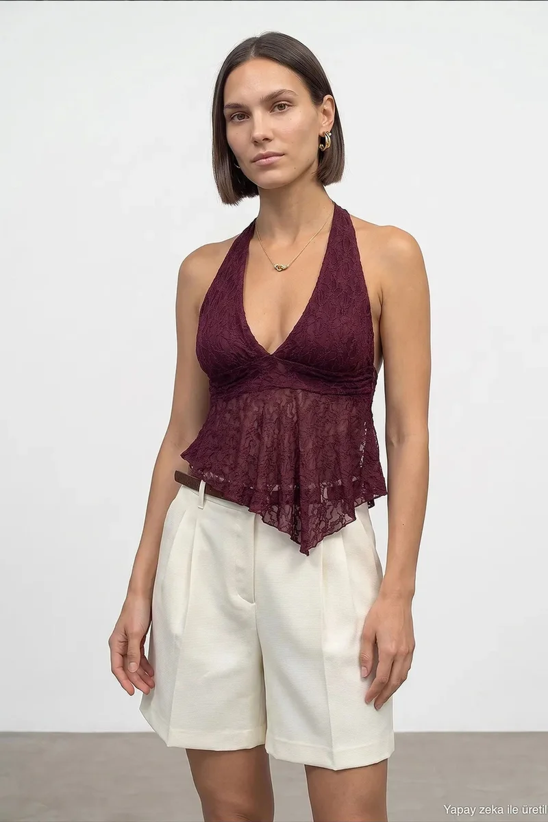 Dilvin Burgundy Red DILVIN Women’s Polyamide Elastane Blouse for Women | Best Price UAE