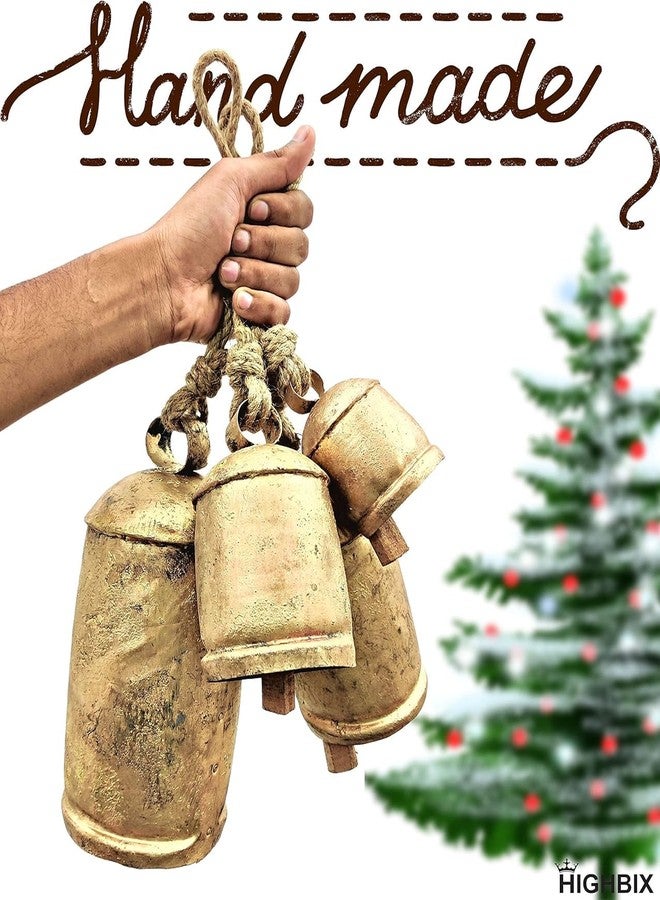 HIGHBIX Set of 3 Giant Harmony Cow Bells Huge Vintage Handmade Rustic Lucky Christmas Hanging XL Bells On Rope (Country Rustic, X-Large) - Image 4