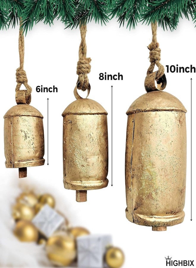 HIGHBIX Set of 3 Giant Harmony Cow Bells Huge Vintage Handmade Rustic Lucky Christmas Hanging XL Bells On Rope (Country Rustic, X-Large) - Image 2