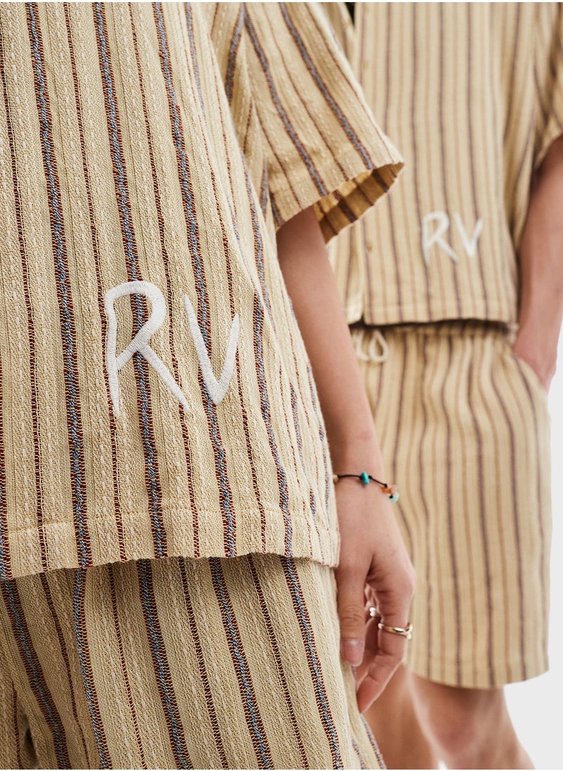 Reclaimed Vintage - Unisex Textured Striped Button Down Shirt - Image 1