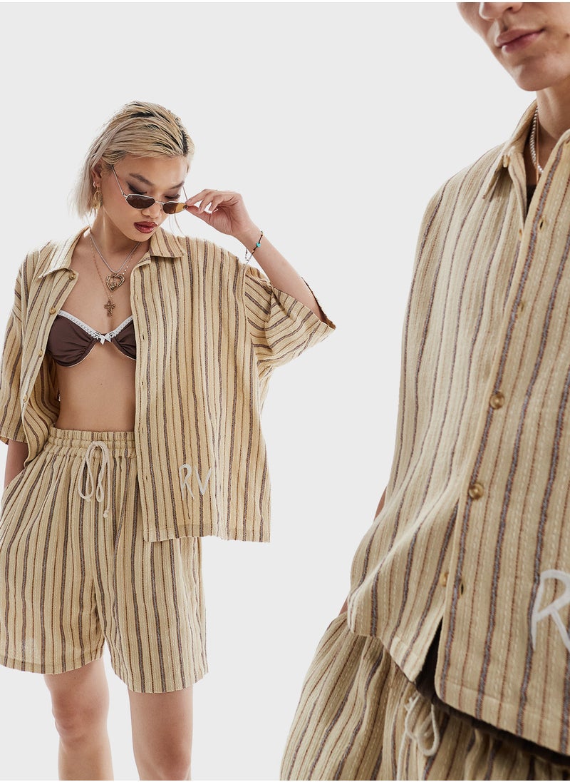 Reclaimed Vintage - Unisex Textured Striped Button Down Shirt - Image 1