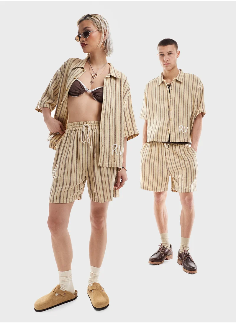 Reclaimed Vintage Unisex Textured Striped Button Down Shirt