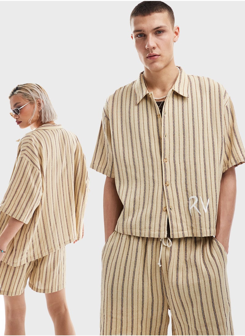 Reclaimed Vintage - Unisex Textured Striped Button Down Shirt - Image 1