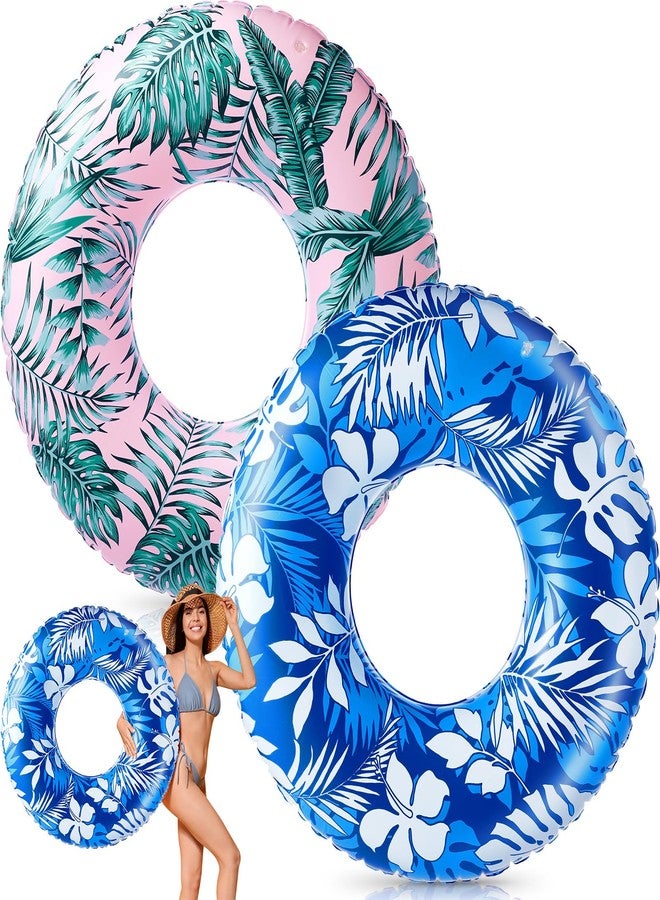 Silipull 2 Pcs Large Adult Float Tube 47.24 Inches Hawaii Inflatable Pool Ring Floats Single Sided Printing Inflatable Pool Tube Swimming Ring for Adults Summer Beach(Hawaii,Blue,Pink) - Image 1