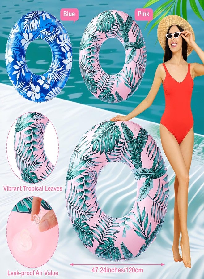 Silipull 2 Pcs Large Adult Float Tube 47.24 Inches Hawaii Inflatable Pool Ring Floats Single Sided Printing Inflatable Pool Tube Swimming Ring for Adults Summer Beach(Hawaii,Blue,Pink) - Image 2