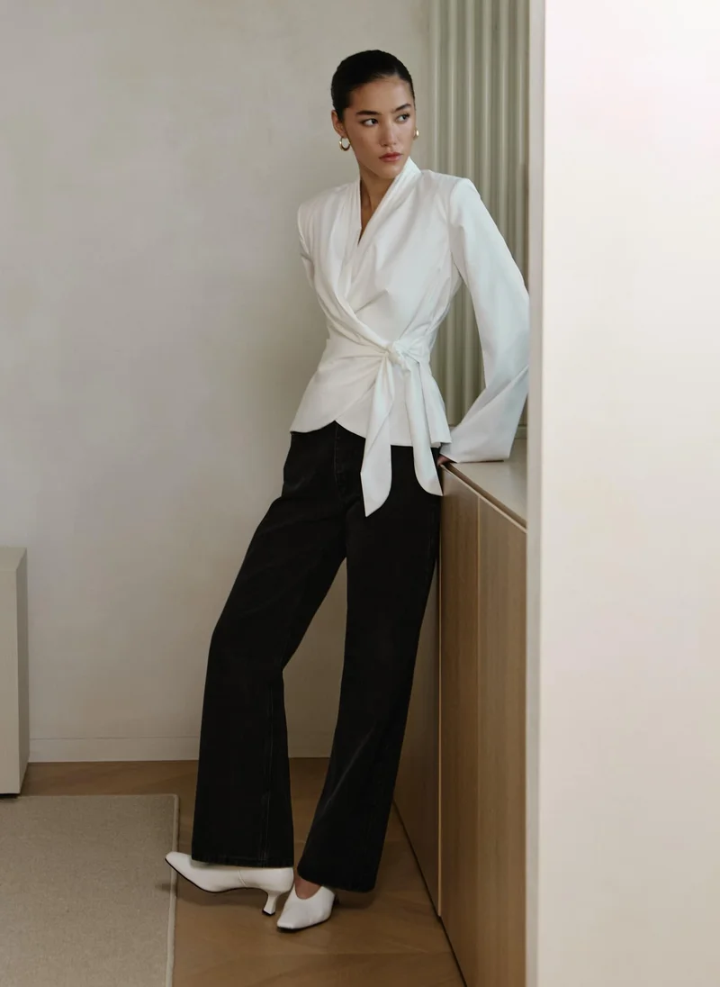 Lichi  Flared blouse with waist ribbons for Women | Best Price UAE