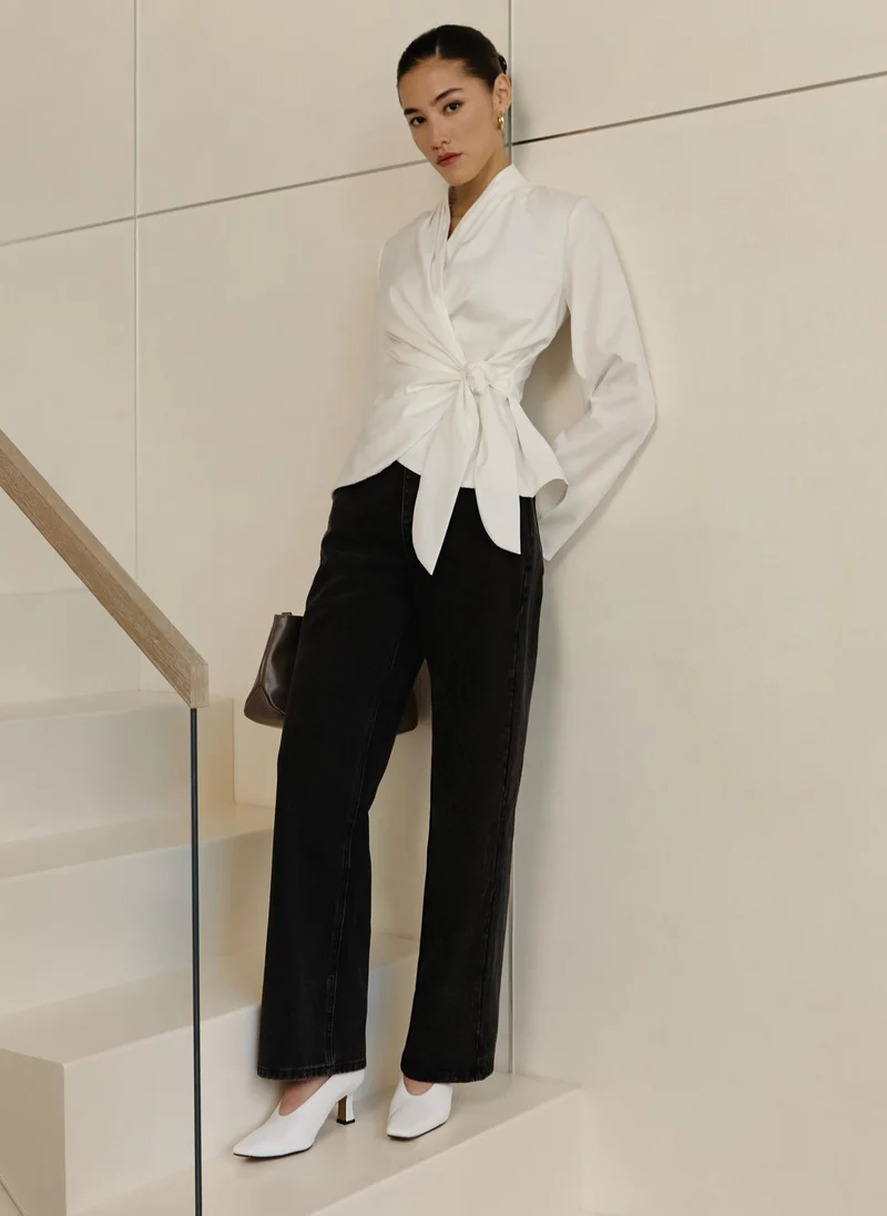 Lichi  Flared blouse with waist ribbons for Women | Best Price UAE