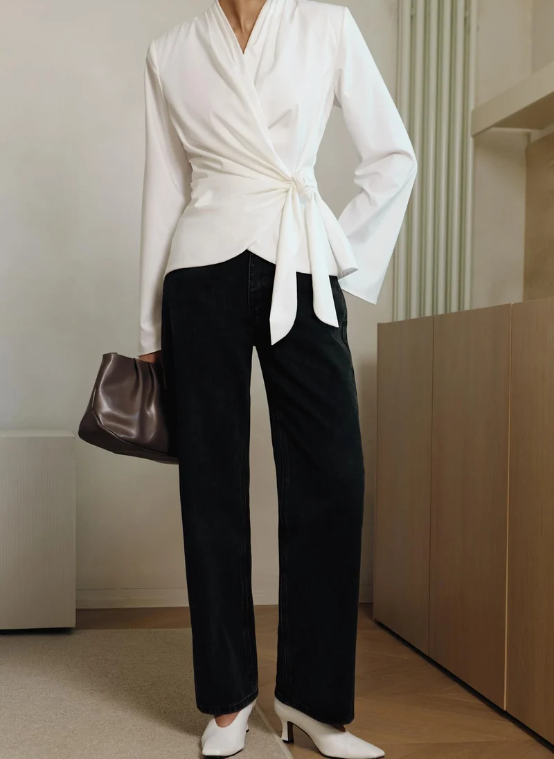 Lichi  Flared blouse with waist ribbons for Women | Best Price UAE