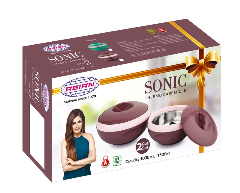 Asian Plastowares Sonic Inner Steel Casserole Set of 3 (1000ml & 1500ml) | Premium Insulated ISI-Certified Hotpot Combo | Elegant Serveware Gift Box | Brown - Image 5