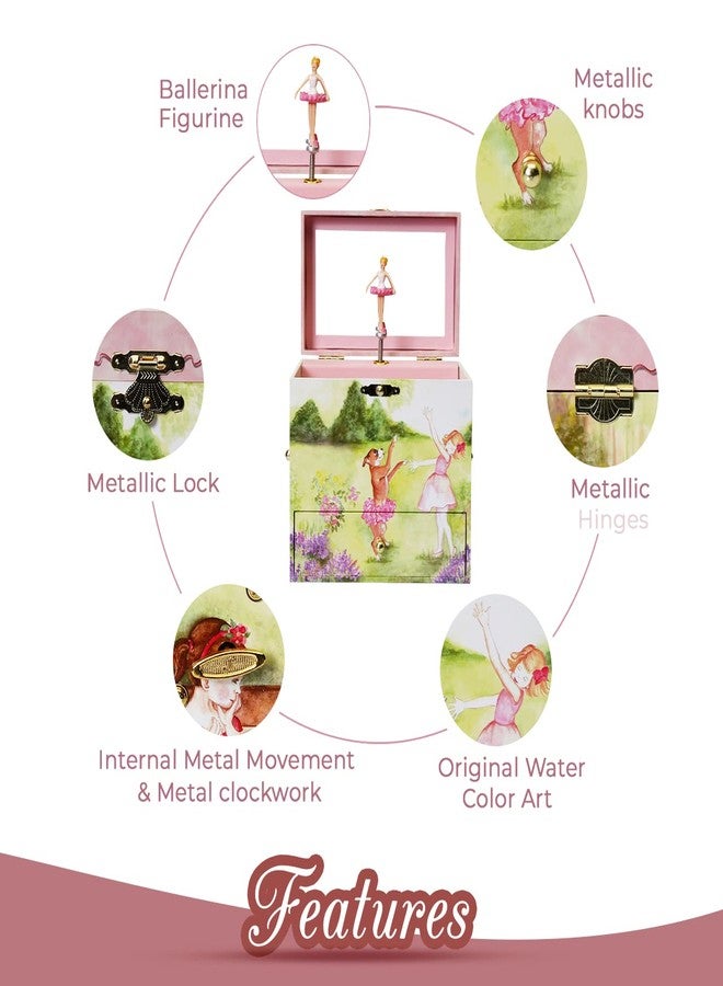 Enchantmints Ballerina Jewelry Box for Girls Two Time TuTu Ballerina Spins to Music 4 Pullout Drawers - Image 3