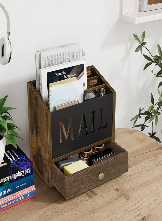 YINMIT Mail Organizer Countertop with 3 Compartments and Drawer, Mail Holder for Desk, Mail Sorter, Mail Organizer Wall Mounted, Countertop Desk Office Accessories Organizer for File Paper Folder - Image 2