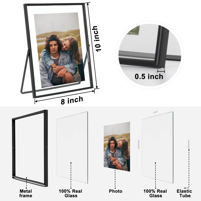 Qiannhee 8x10 مجموعة إطار عائمة من 2 صورة إطار الصورة عقد 8x10in 6x8in 5x7in صورة لزجاج الطاولة. - Image 4