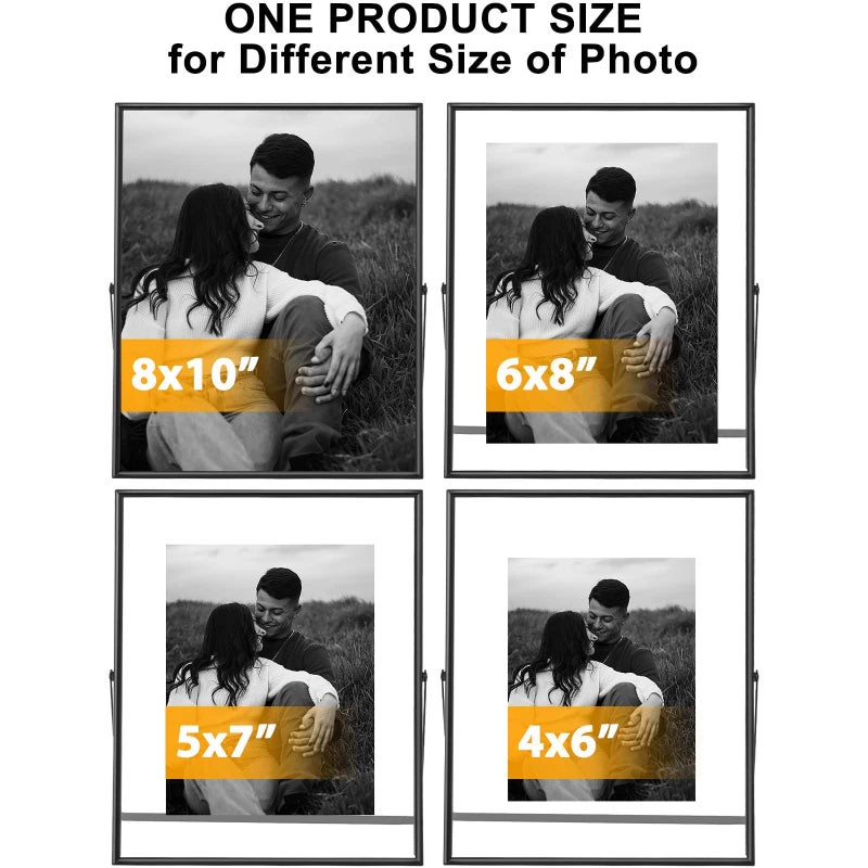 Qiannhee 8x10 مجموعة إطار عائمة من 2 صورة إطار الصورة عقد 8x10in 6x8in 5x7in صورة لزجاج الطاولة. - Image 2