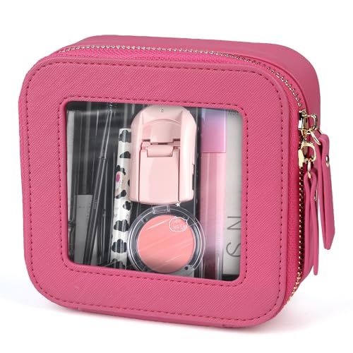 FASAOH Small Clear Makeup Bag Travel Cosmetic Case Portable Make Up Organizer Traveling Compact Car Bag for Essentials Transparent Toiletry Bag with Zipper - Image 1