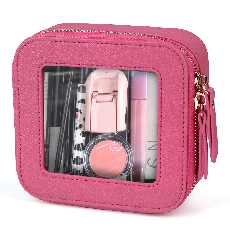 FASAOH Small Clear Makeup Bag Travel Cosmetic Case Portable Make Up Organizer Traveling Compact Car Bag for Essentials Transparent Toiletry Bag with Zipper - Image 2
