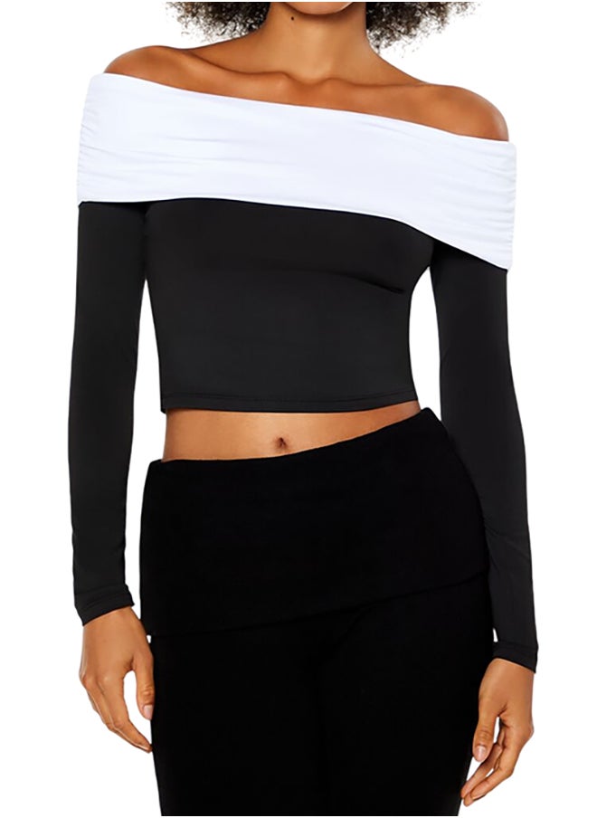 FOREVER 21 Colorblock Off-the-Shoulder Top  - Image 1