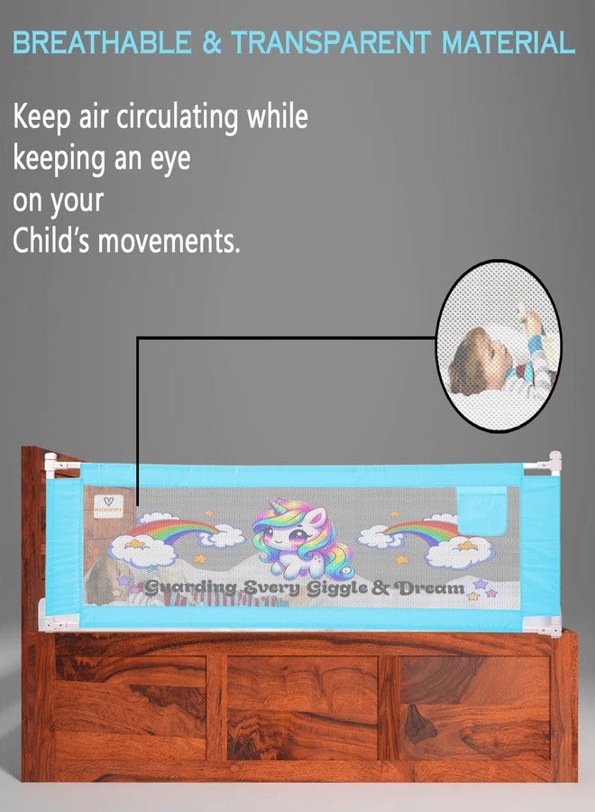 Kiddery حاجز سرير للأطفال الصغار والكبار | حاجز أمان قابل للتعديل للأطفال وكبار السن | حاجز سرير محمول مع جيب تخزين - يناسب الأسرة المفردة والمزدوجة والملكية (مطبوع عليه قوس قزح أزرق، عبوة من قطعة واحدة) - Image 5