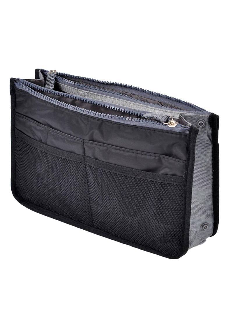 SYOSI Handbag Organiser Ladies Travel Insert Handbag Purse Organiser 13 Pockets Expandable Liner Bag Pouch Zipper Closure Tote Organiser Diaper Bag with Handle Double Zipper Cotton Bag Storage Bag  - Image 1