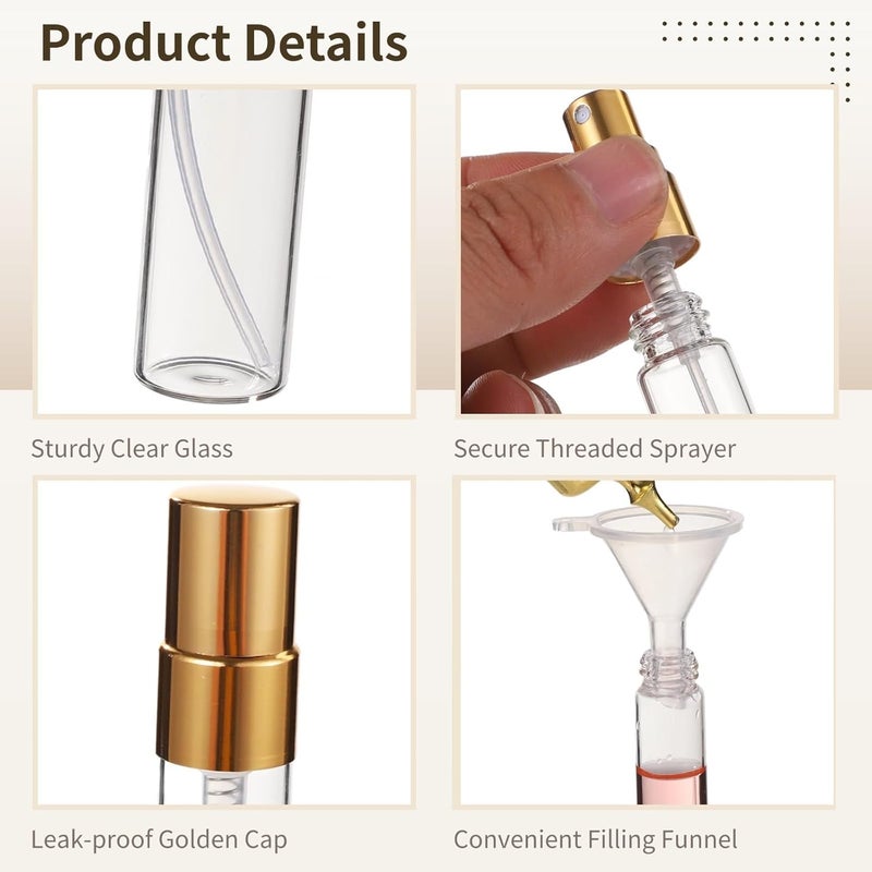 زجاجات رذاذ السفر المحمولة، 50 عبوة عطر صغيرة قابلة لإعادة التعبئة، رشاشات الرذاذ الناعم، مع أغطية وقمع، للسوائل والعطور - Image 2