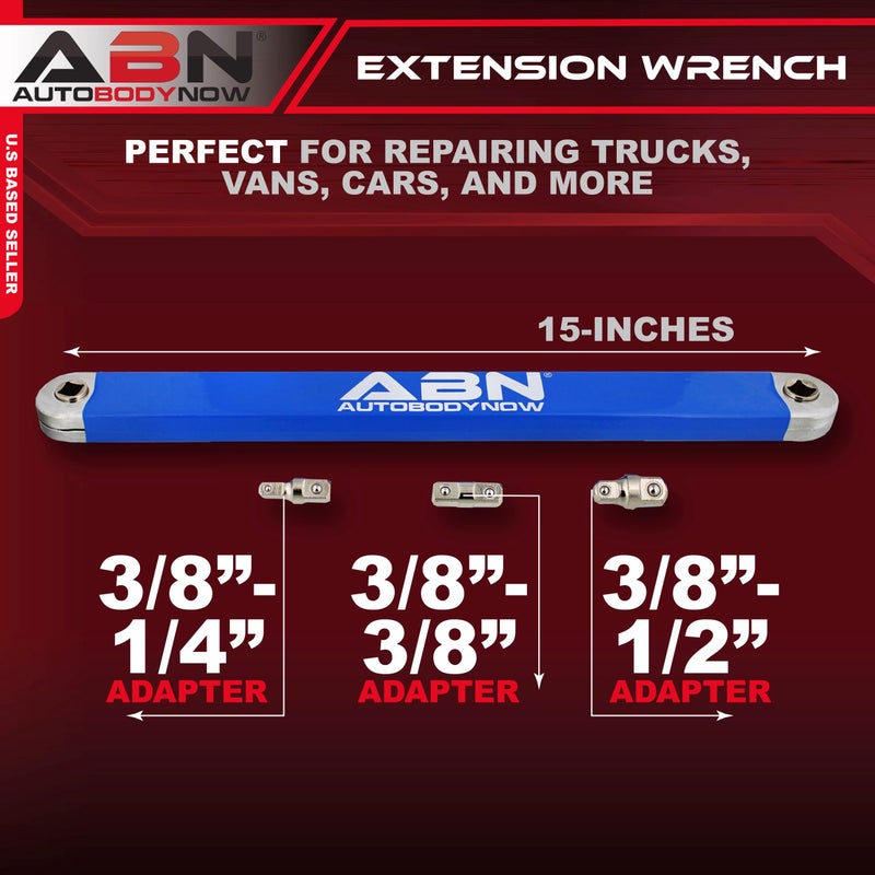 ABN Extension Wrench, 15in - 3/8in Adapter SAE Non-Swivel Leveraging Ratchet, Socket Wrench Tool with 3 Adapters - Image 2
