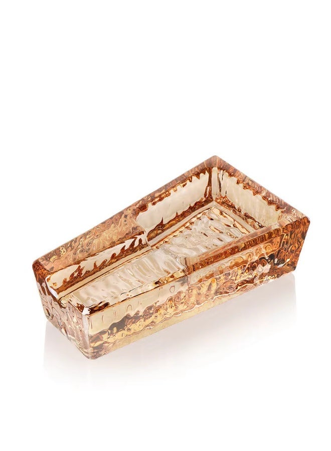 Hemingway Luxury Brown Crystal Glass Cigar Ashtray Heavy Duty Heat Resistant Desktop Ash Tray for Office Home Lounge and Gift - Image 1