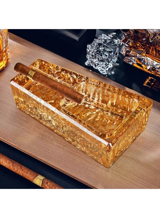 Hemingway Luxury Brown Crystal Glass Cigar Ashtray Heavy Duty Heat Resistant Desktop Ash Tray for Office Home Lounge and Gift - Image 2
