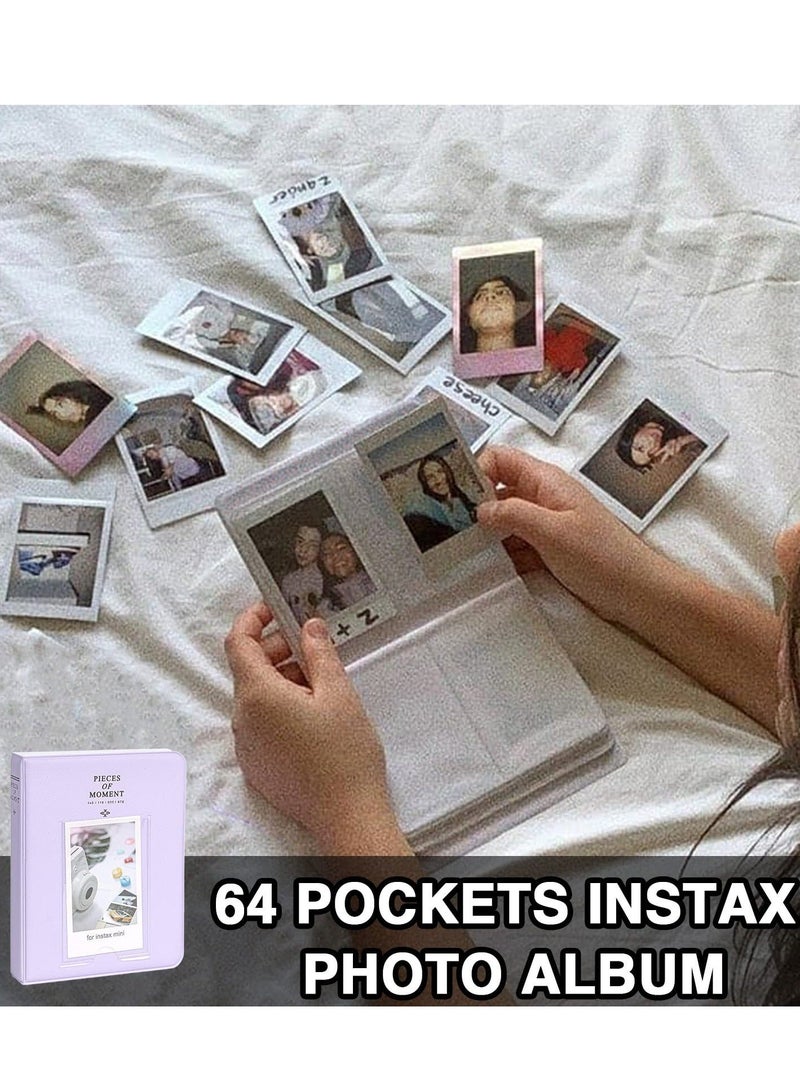 FujiFilm Instax ميني 12 كاميرا حماية حقيبة جلدية بو القضية ، مع حزام قابل للتعديل وجيب ميني صور ألبوم 64