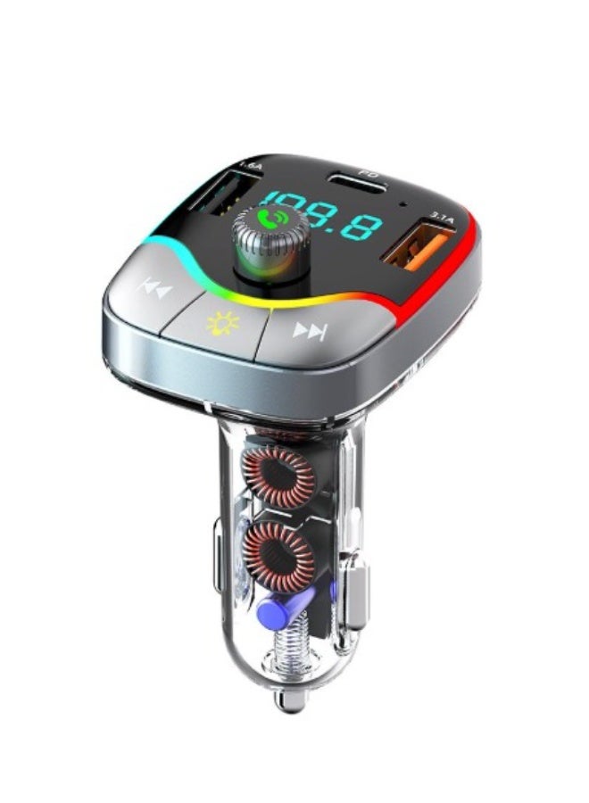 شاحن سيارة Modem Cat MCC-018 مزوّد بمنفذ Type-C ومنافذ USB وشاشة LED وإضاءة RGB – أسود - Image 1