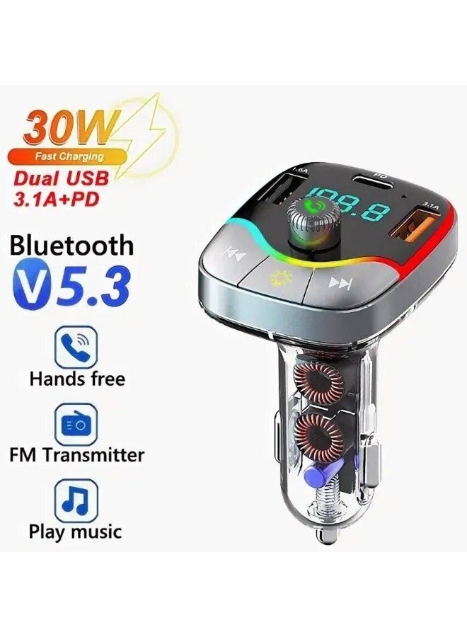 شاحن سيارة Modem Cat MCC-018 مزوّد بمنفذ Type-C ومنافذ USB وشاشة LED وإضاءة RGB – أسود - Image 2