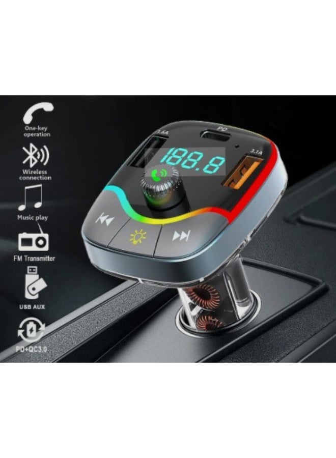 شاحن سيارة Modem Cat MCC-018 مزوّد بمنفذ Type-C ومنافذ USB وشاشة LED وإضاءة RGB – أسود - Image 3