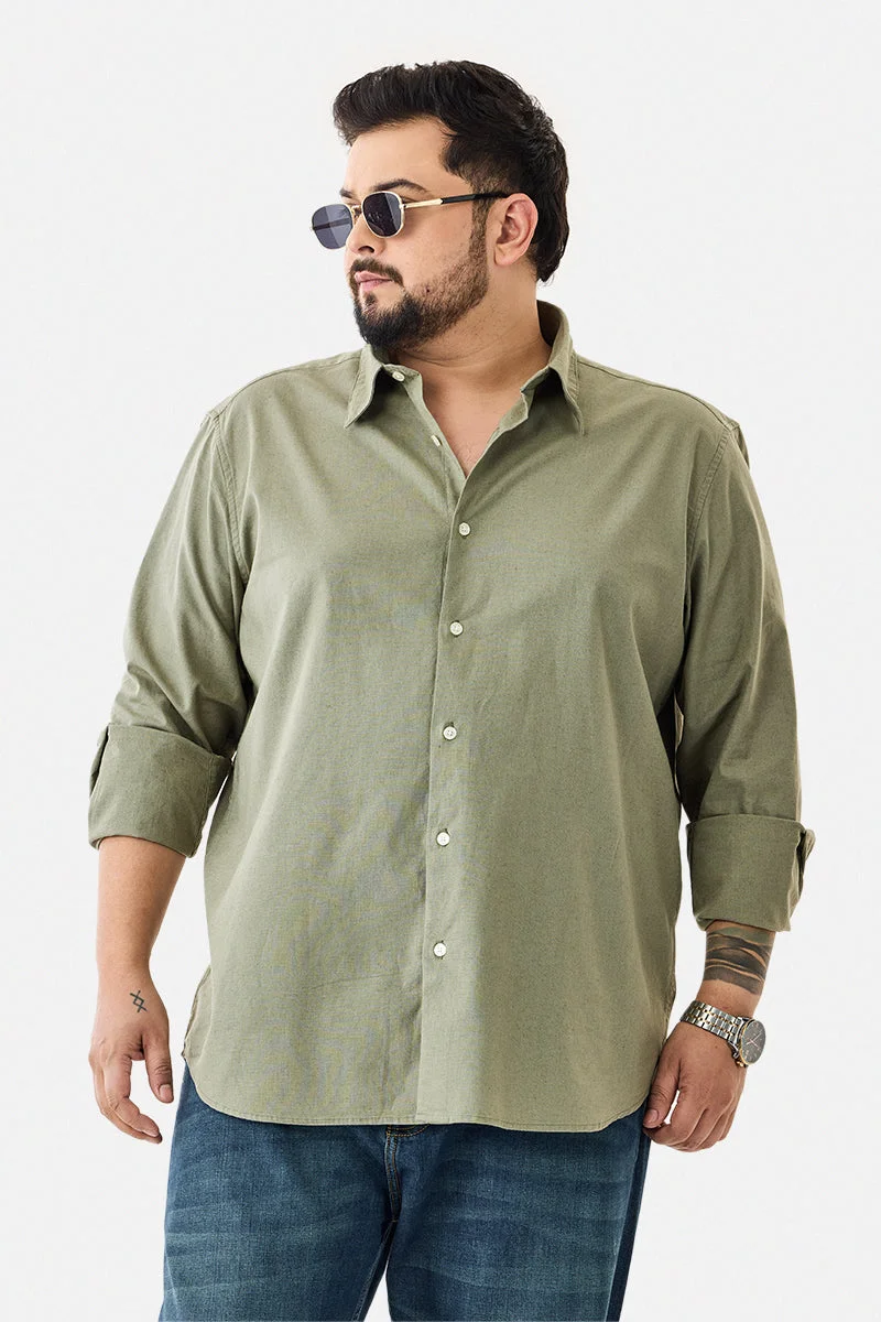 SNITCH Green Solid Long Sleeve Regular Fit Plus Size Shirt