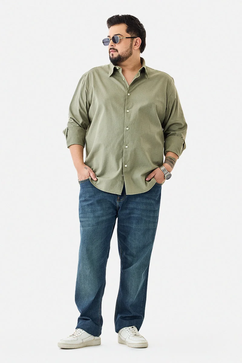 SNITCH Green Solid Long Sleeve Regular Fit Plus Size Shirt