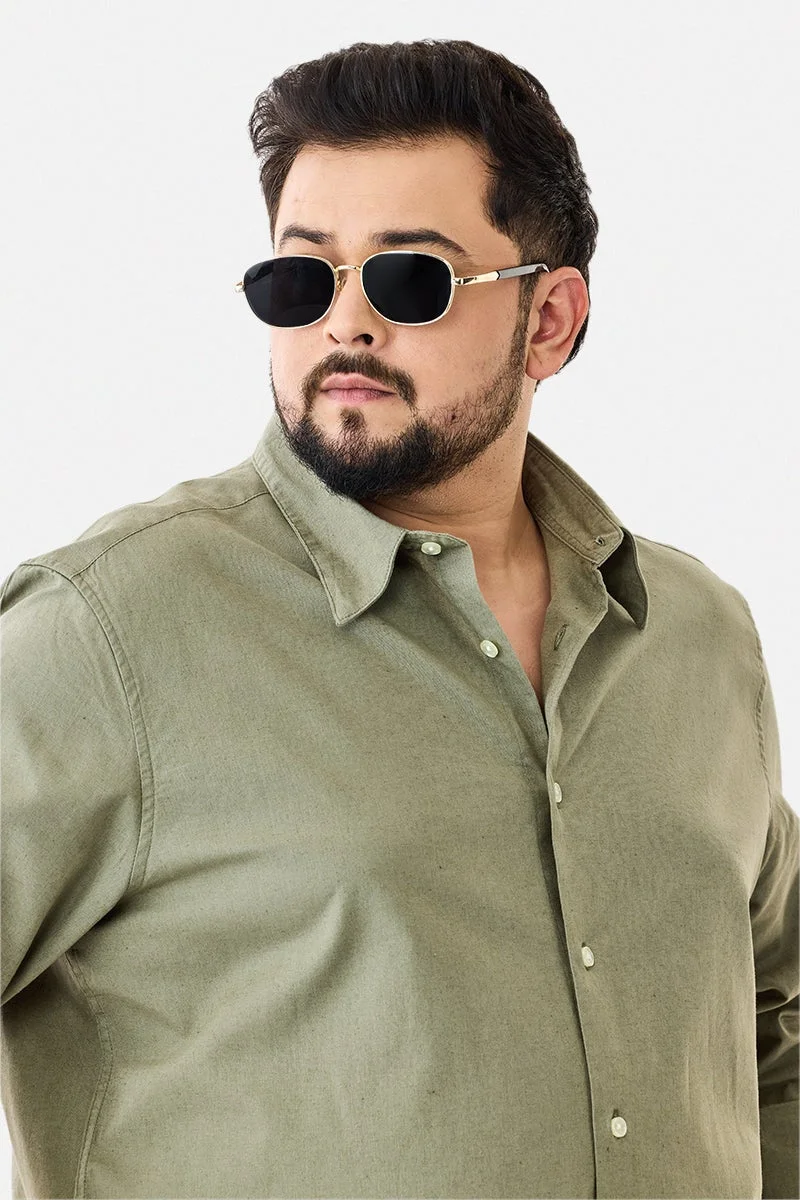SNITCH Green Solid Long Sleeve Regular Fit Plus Size Shirt