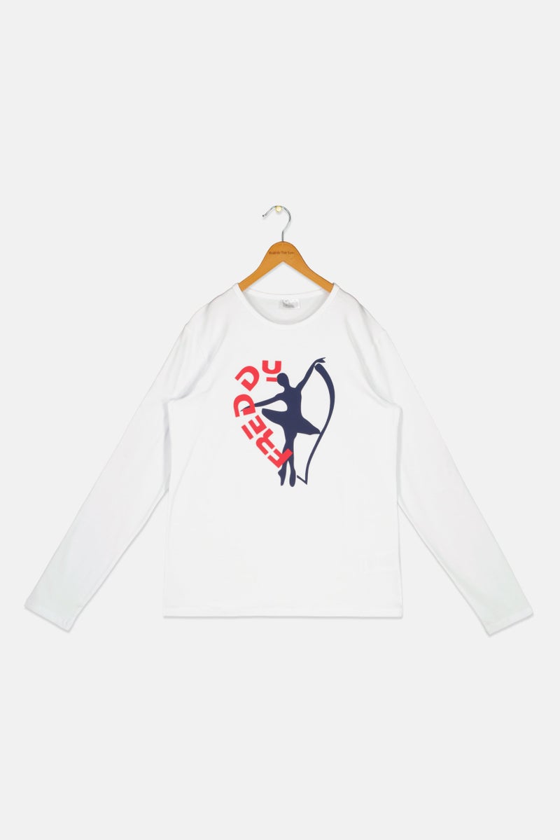 FREDDY Kids Girl Graphic Print Long Sleeves Top, White - Image 1