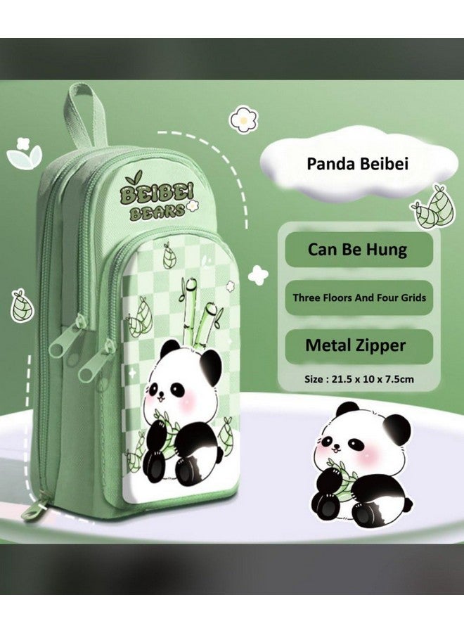 Tec Tavakkal TEC TAVAKKAL Premium Pencil Case Hang able 6 Layer with 3 Compartment Cute Aesthetic Pencil Case for Girls Large Capacity Pencil Pouch for Kids Stationary Gift for Kids (Panda Pencil Case Vertical) - Image 3