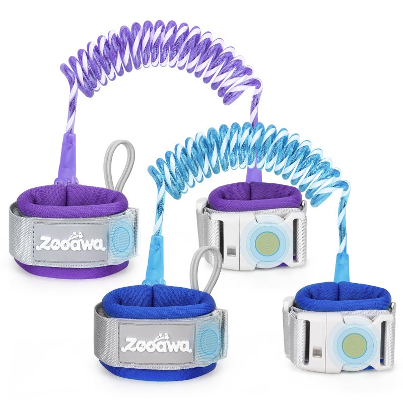Zooawa Toddler Leash 2Pack, Toddler Kids Harness Anti Lost Wrist Link with Magnetic Lock, Reflective Safety Walking Harness Wristband Leashes for 2,3,4 Years Old Boys Girls, Dark Blue+Dark Purple - Image 1