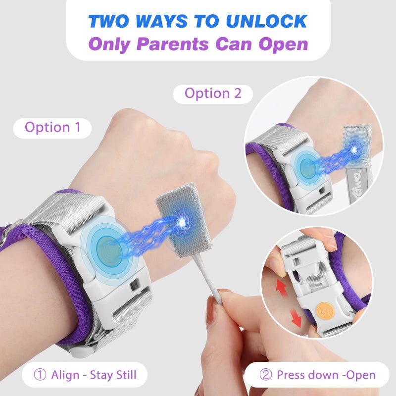 Zooawa Toddler Leash 2Pack, Toddler Kids Harness Anti Lost Wrist Link with Magnetic Lock, Reflective Safety Walking Harness Wristband Leashes for 2,3,4 Years Old Boys Girls, Dark Blue+Dark Purple - Image 3