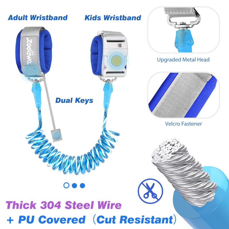Zooawa Toddler Leash 2Pack, Toddler Kids Harness Anti Lost Wrist Link with Magnetic Lock, Reflective Safety Walking Harness Wristband Leashes for 2,3,4 Years Old Boys Girls, Dark Blue+Dark Purple - Image 2