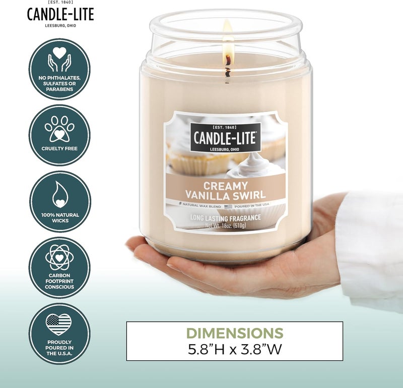 CANDLE-LITE Scented Candles, Creamy Vanilla Swirl Fragrance, One 18 oz. Single-Wick Aromatherapy Candle with 110 Hours of Burn Time, Off-White Color (Individual Box) - Image 4