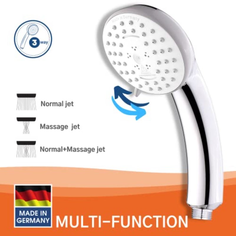 Handshower Set Dolphin for bathroom use, stainless steel and ABS plastic, chrome finish, 3-way adjustable spray with flexible hose and wall-mounted holder - Image 3