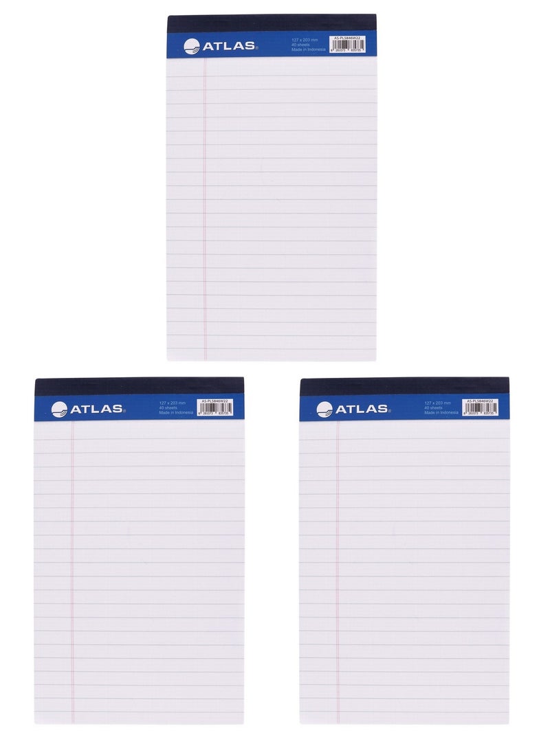 ATLAS - 3-Piece A5 Size Legal Pads White 40 Sheets Per Notepad - Image 1