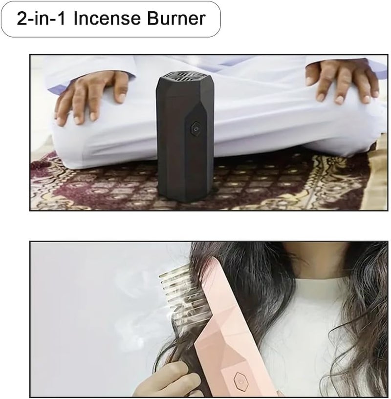 مشط شعر HEXAR 2 في 1 مع موقد كهربائي للبخور، من نوع USB-C، مخصص للنساء، قابل لإعادة الشحن وسهل الحمل. - Image 4