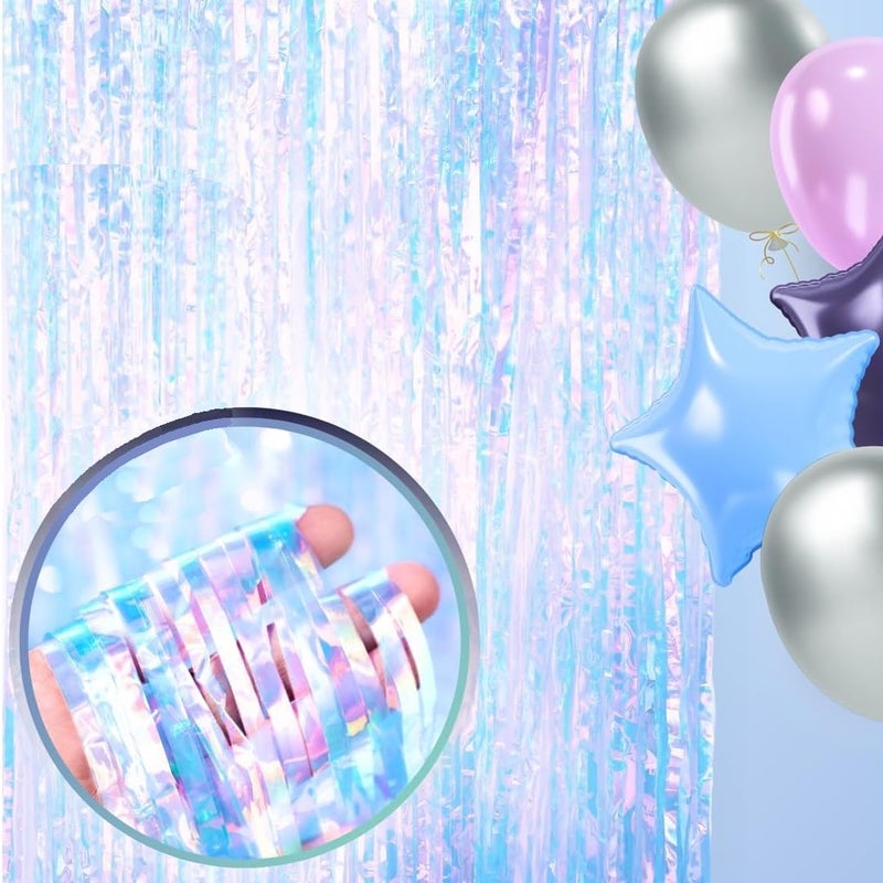 Aurorava 3.3 X 8 FT Foil Fringe Backdrop Curtains Party Supplies â€“ for Wedding Decor, Photo Booth, Streamers Party Decorations â€“ High Shine Ultra-Sparkly Back Drop Prom Decorations (Iridescent) - Image 1