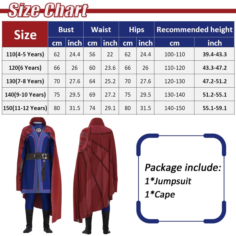 SINSEN Kids Dr.Strange Cosplay Costume Doctor Superhero Jumpsuit Cloak Halloween Party Carnival Outfits for Boys (120 (height for 45-49 inches)) - Image 2