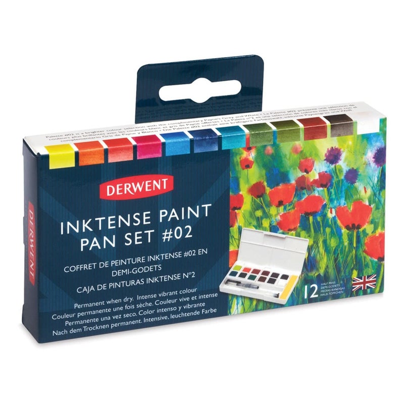 Derwent Inktense Permanent Paint Pan Travel Set Palette #2, Painting, Ideal for Layering, Use on Fabrics, Includes Waterbrush, Sponge & Mixing Palette, Professional Quality - 2305789 (Set of 12) - Image 4