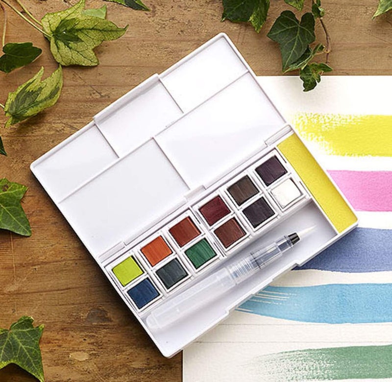 Derwent Inktense Permanent Paint Pan Travel Set Palette #2, Painting, Ideal for Layering, Use on Fabrics, Includes Waterbrush, Sponge & Mixing Palette, Professional Quality - 2305789 (Set of 12) - Image 5