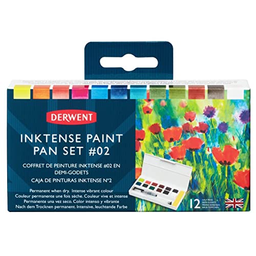Derwent Inktense Permanent Paint Pan Travel Set Palette #2, Painting, Ideal for Layering, Use on Fabrics, Includes Waterbrush, Sponge & Mixing Palette, Professional Quality - 2305789 (Set of 12) - Image 3