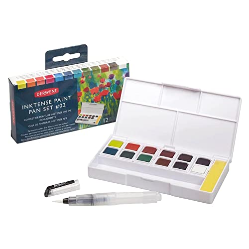 Derwent Inktense Permanent Paint Pan Travel Set Palette #2, Painting, Ideal for Layering, Use on Fabrics, Includes Waterbrush, Sponge & Mixing Palette, Professional Quality - 2305789 (Set of 12) - Image 2