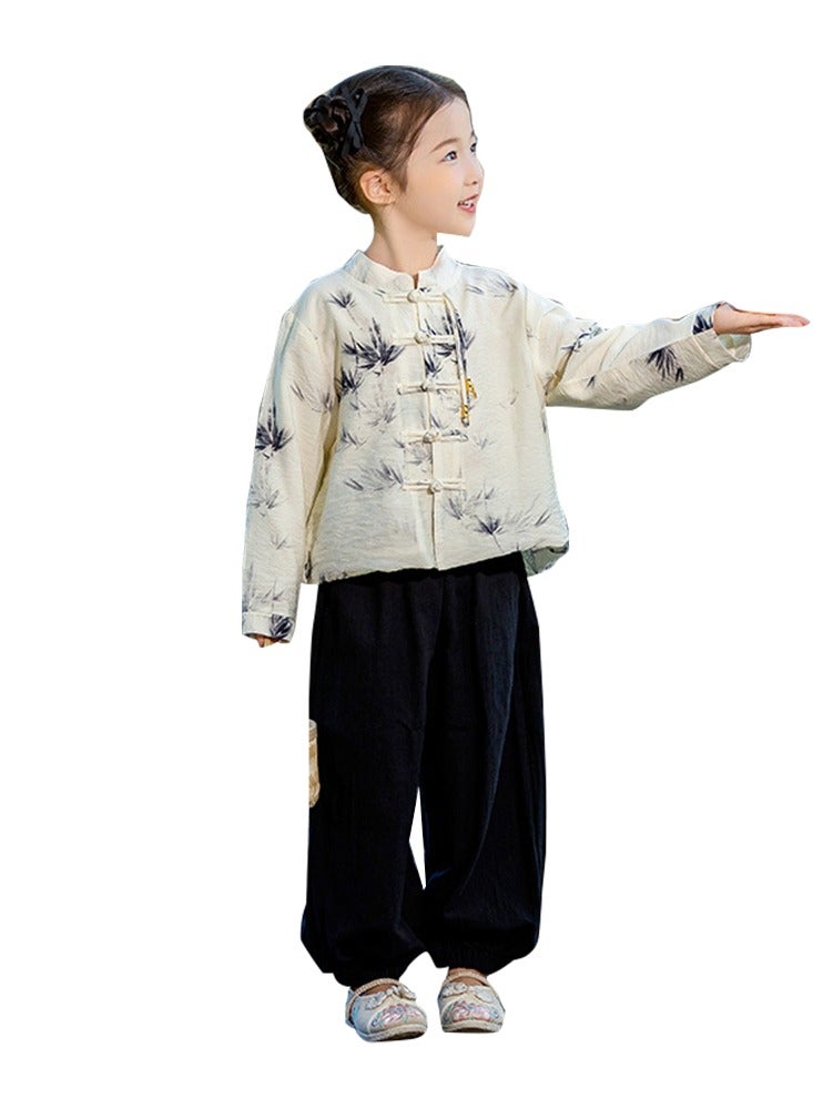 LiangSanZhi Summer girl Hanfu Tang Suit, Chinese Style toddler girl Hanfu Top and Wide-Leg Pants Set  - Image 1