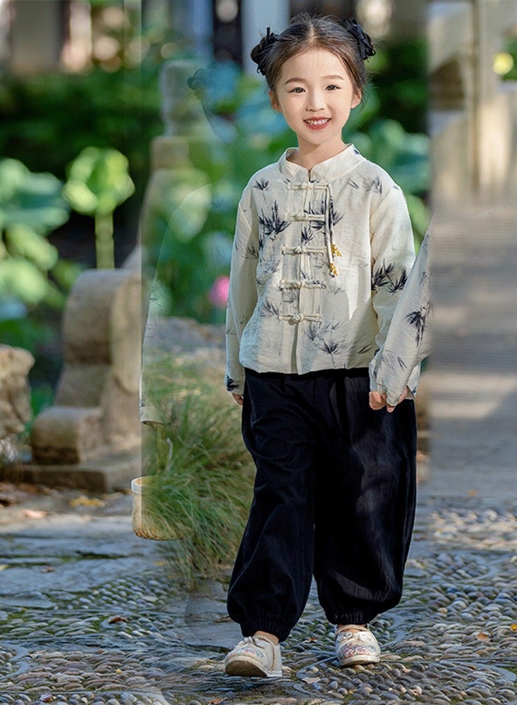 LiangSanZhi Summer girl Hanfu Tang Suit, Chinese Style toddler girl Hanfu Top and Wide-Leg Pants Set  - Image 4